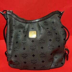 MCM Black Textured Leather Hobo Bag